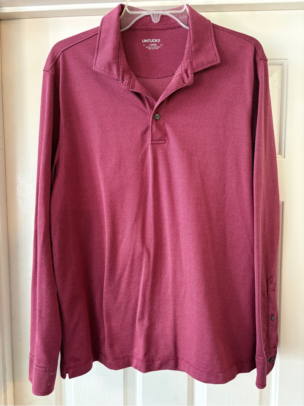 Untuckit Long Sleeved Polo Shirt Diamond Print 100% Cotton Jersey Berry